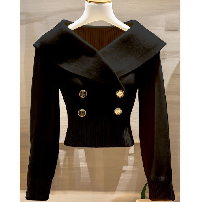 Women's Polyester Lapel Slim Sweater Sweater