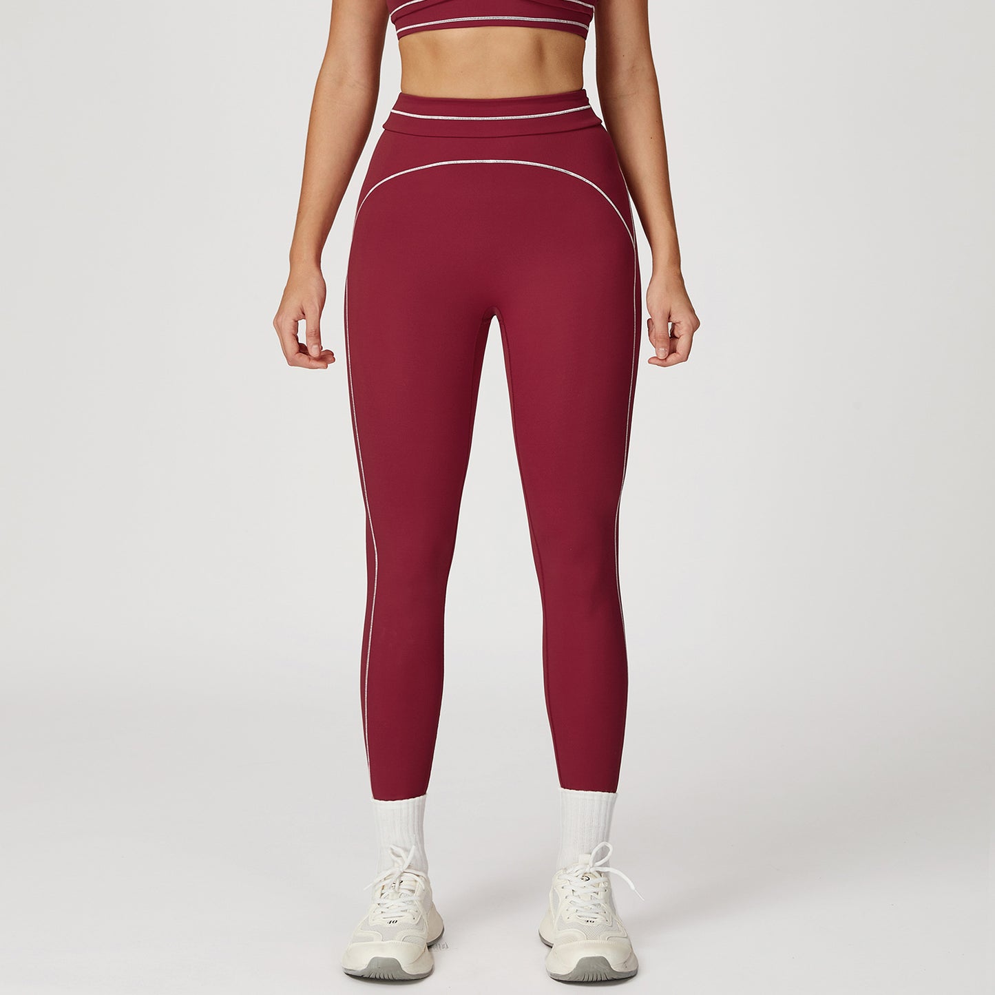 Contrast Color Brushed Yoga Trousers Fold High Waist