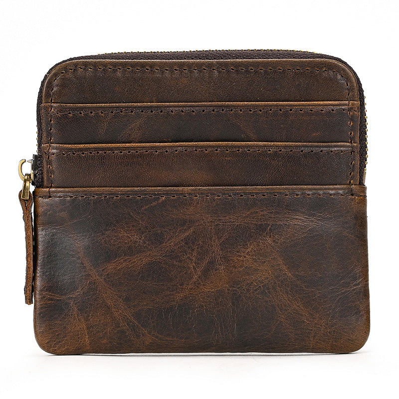 Retro Crazy Horse Leather Coin Purse With Key Ring