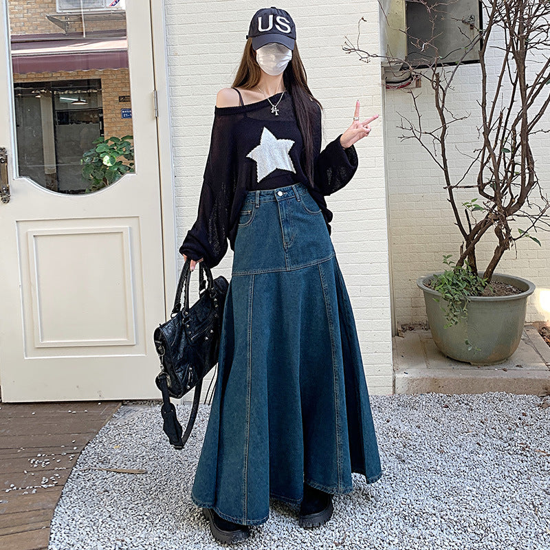 Kvinde Slim-Fit Denimnederdel Med Slå-Om-Effekt