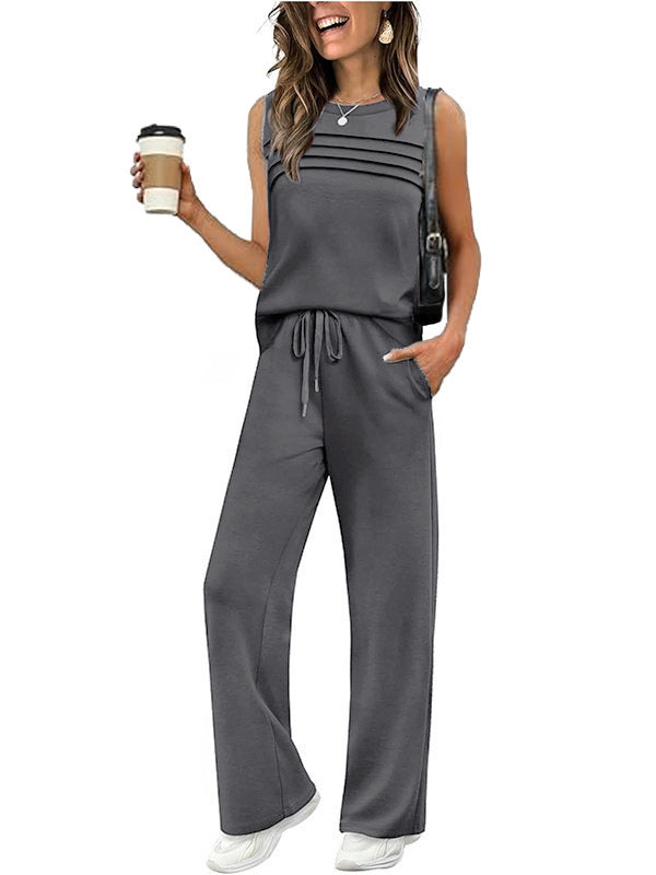 Womens Pleated Vest Top Two-Piece Set