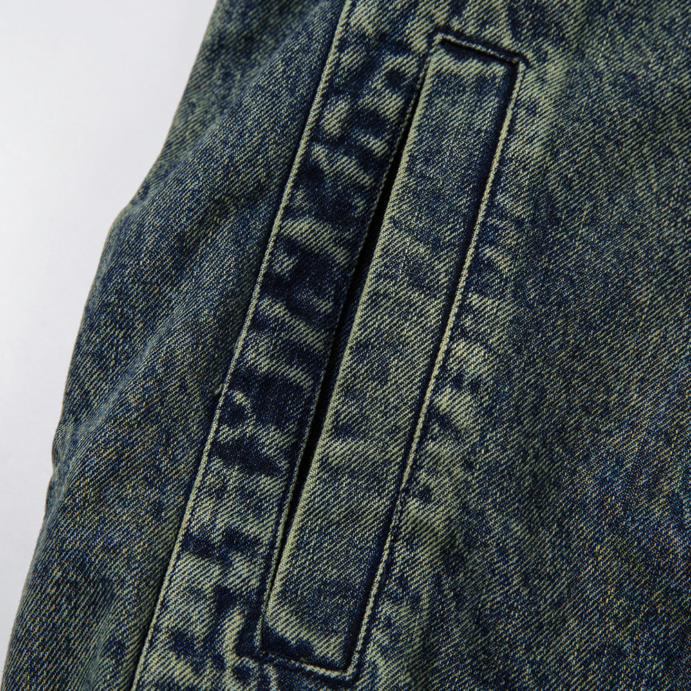 Tie-dye Gradient Denimjakke til Mænd med Store Lommer