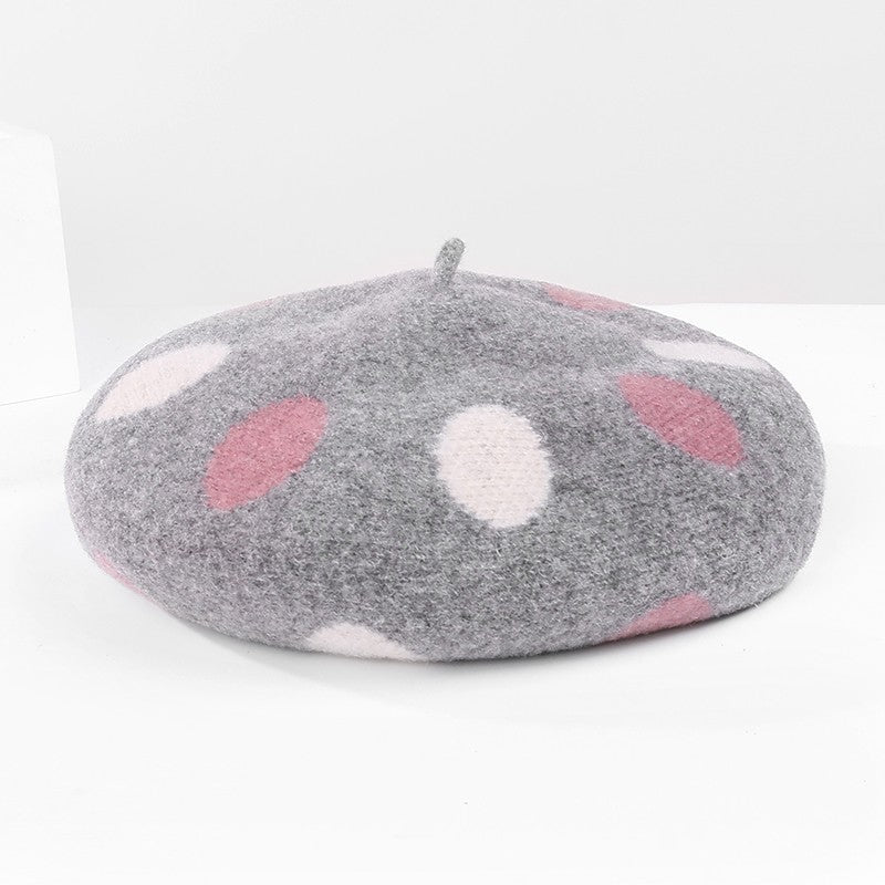 British Retro New Fashion Polka Dot Woolen Hat Women