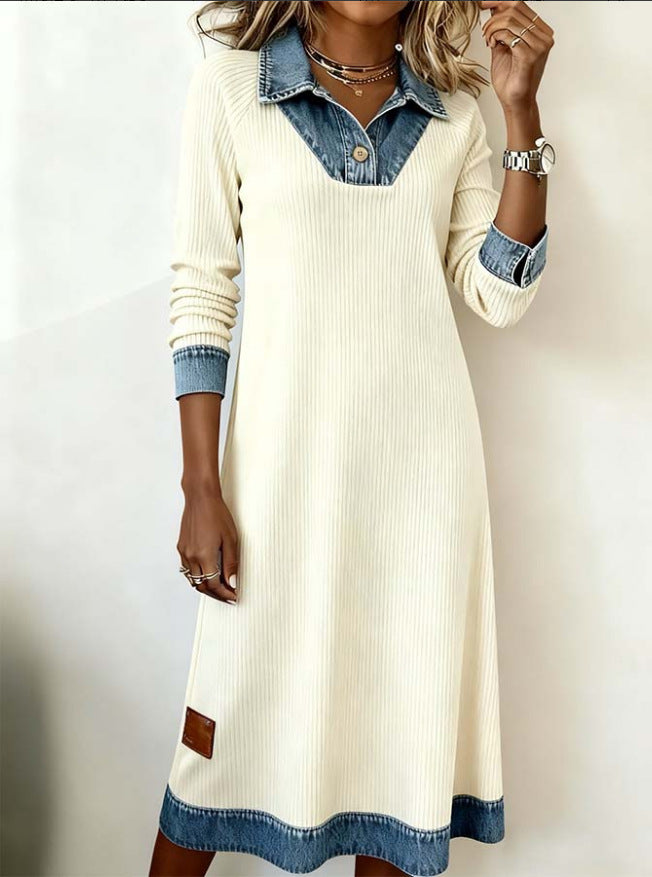 Womens Casual Distinctive Denim Patchwork Dress