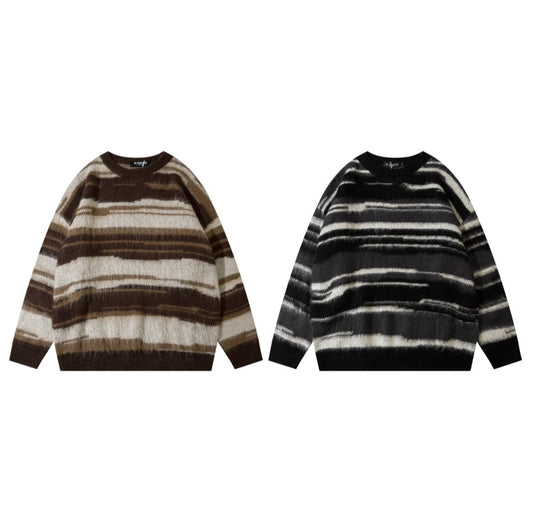 Retro Hip Hop Black And White Striped Sweater For Women