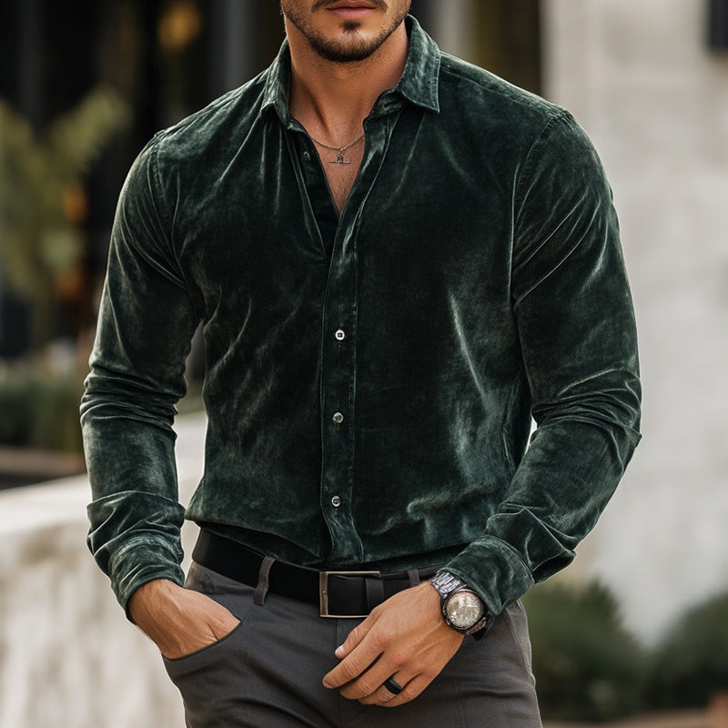 Casual Autumn And Winter Long Sleeve Solid Color Shirt For Men