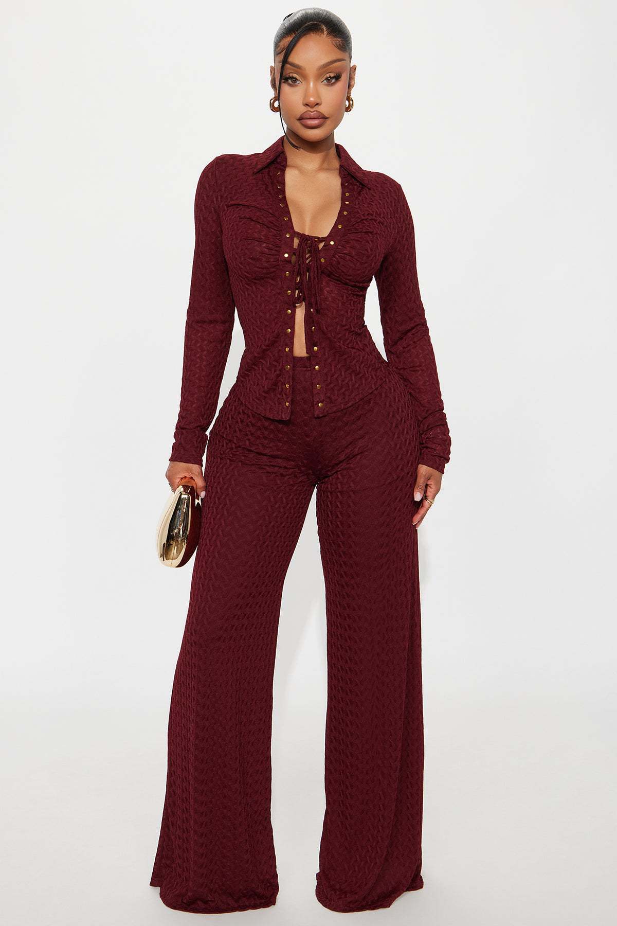 Front-laced Shirt And Casual Trousers Set