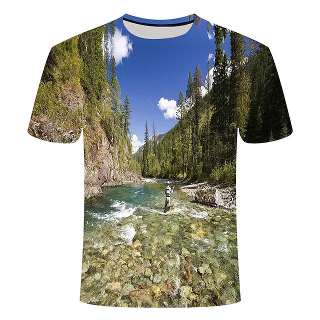 3D Fish Series Printed Men's And Women's Short Sleeves