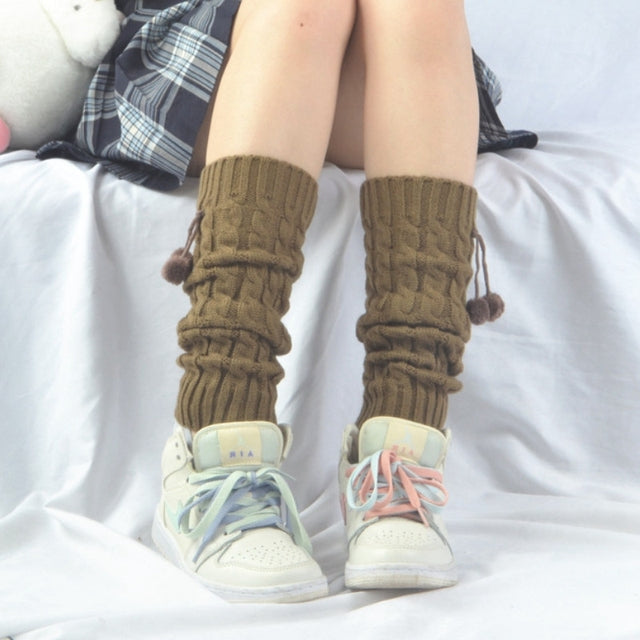 Women's Korean Style Knee Pad Fur Ball Knitted Socks