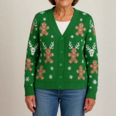 Womens Printed Drop-Shoulder Cardigan Sweater