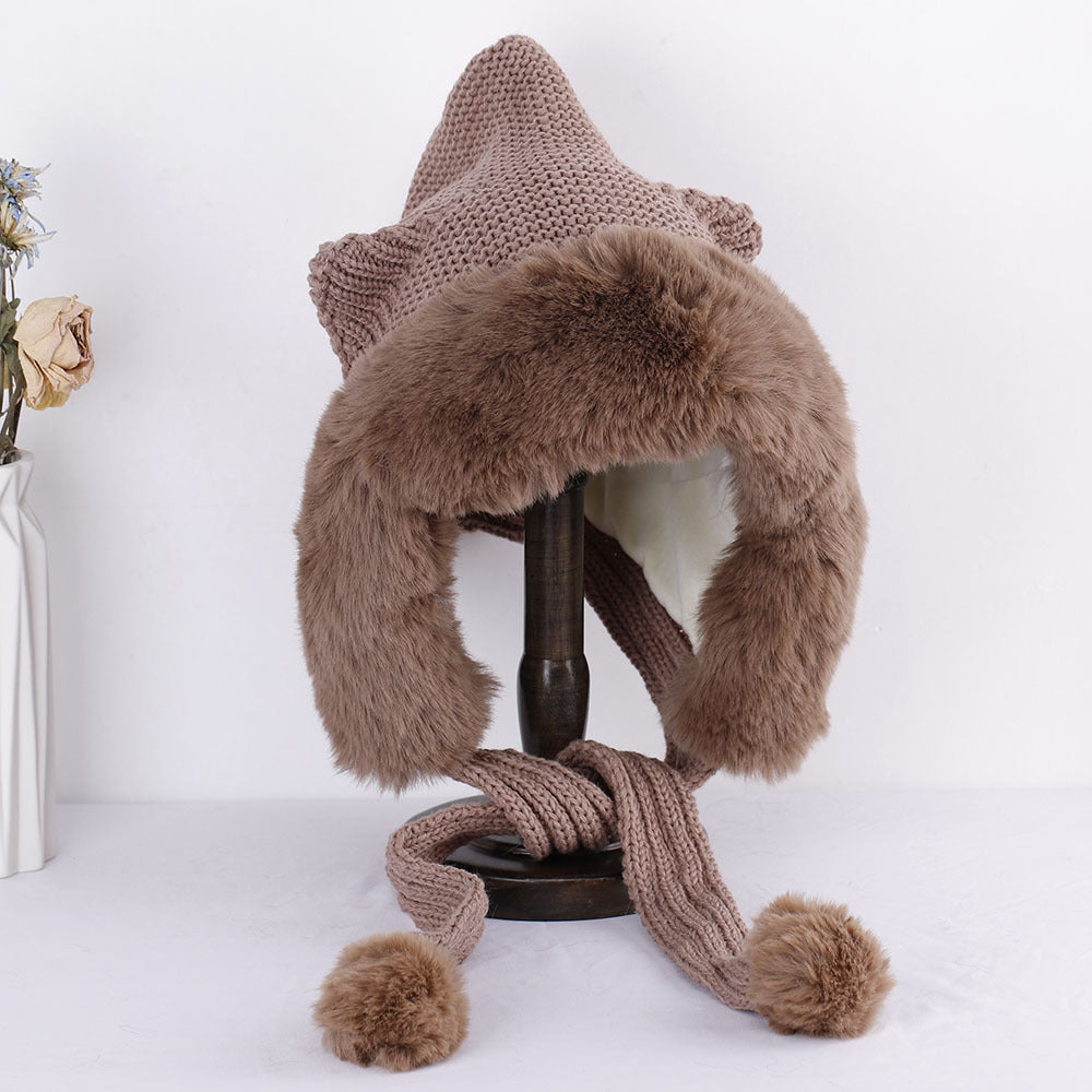 Cute Ears Thick Wool Hat Cape