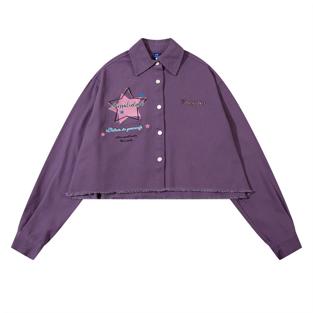 Niche Personality Five-pointed Star Embroidered Long-sleeved Shirt
