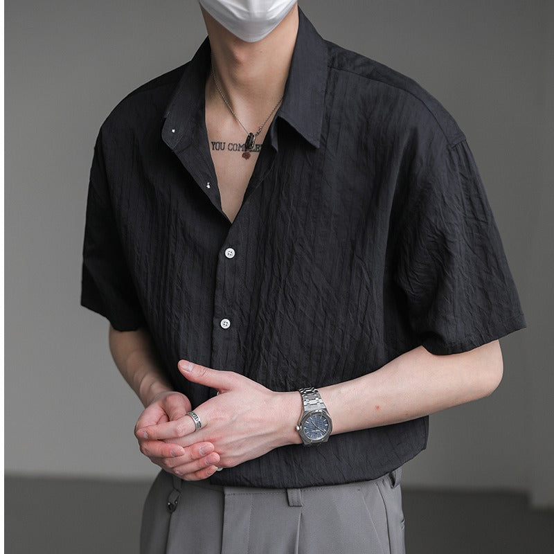 Lightly Mature-style Mens Shirt Jacket With A Draped, Mid-length Sleeve