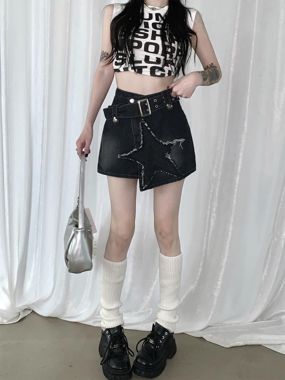 Hot Girl Retro Denim Skirt High Waist Slimming