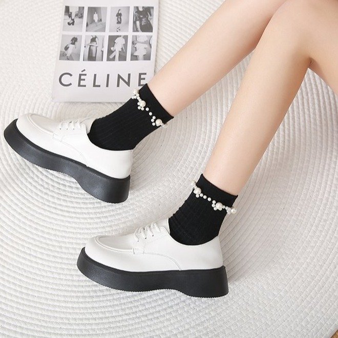 Women's Fashion Solid Color Round Toe Lace-up Platform Casual Shoes