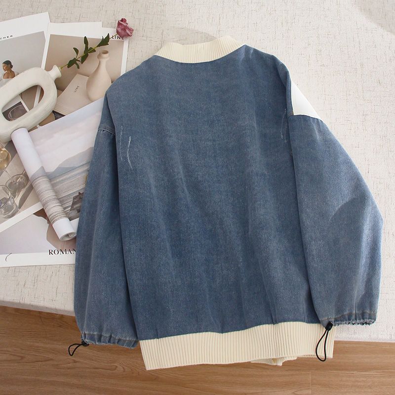 Hong Kong Style Patchwork Denim Jacket Women's Fat
