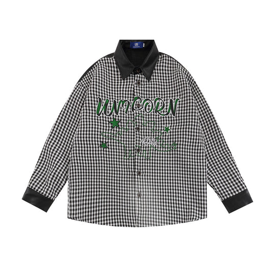 American Contrast Color Stitching Long-sleeved Shirt Men