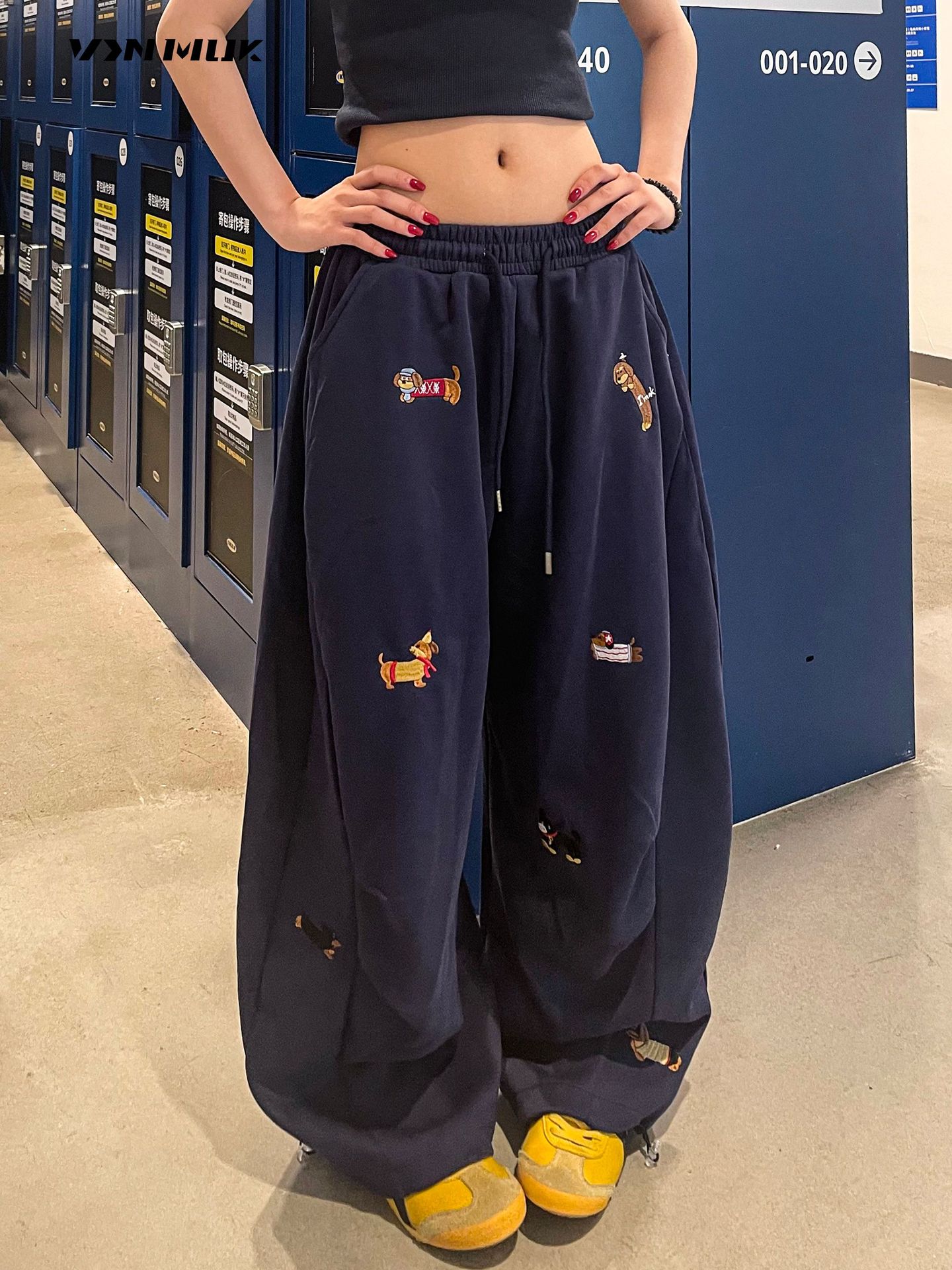 Embroidered Slacks Women's Loose Slimming And All-matching Street Drape Wide Leg