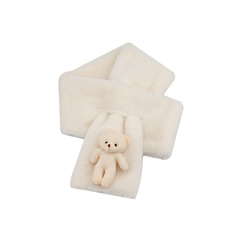 Women's Cute Cartoon Bear Beige Plush Scarf