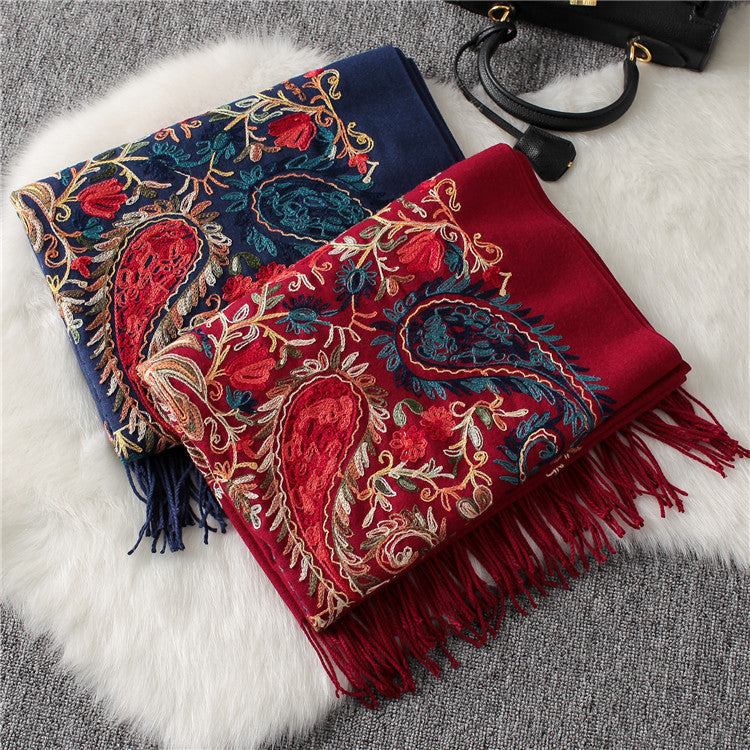Fashion Embroidered Shawl Warm Thick Women