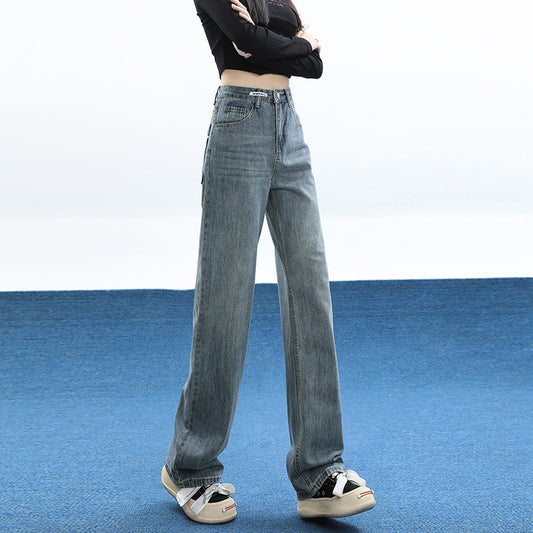 Fleeceforede jeans til kvinder med høj talje, løst design