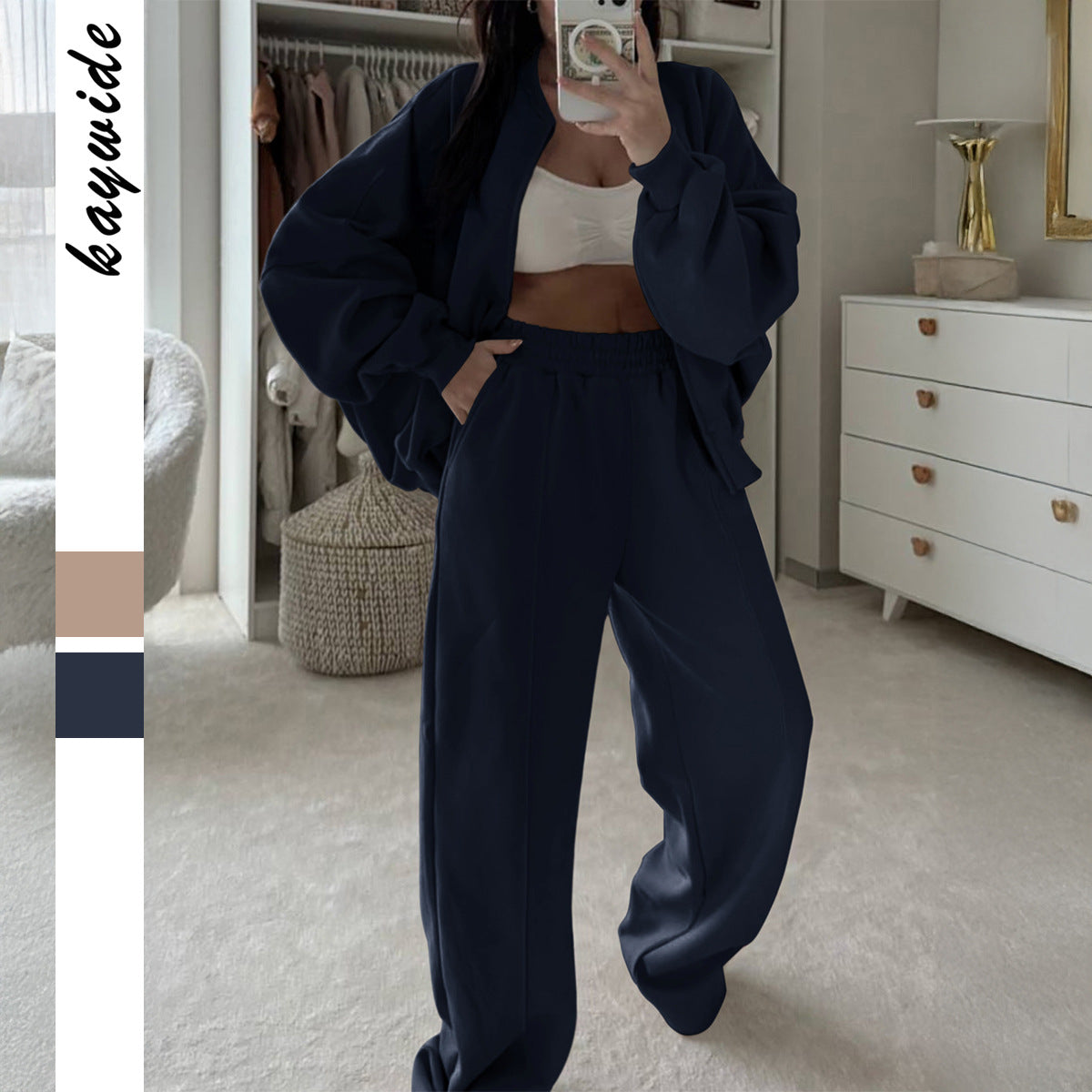 Women's Versatile Coat And Pants Two-piece Set
