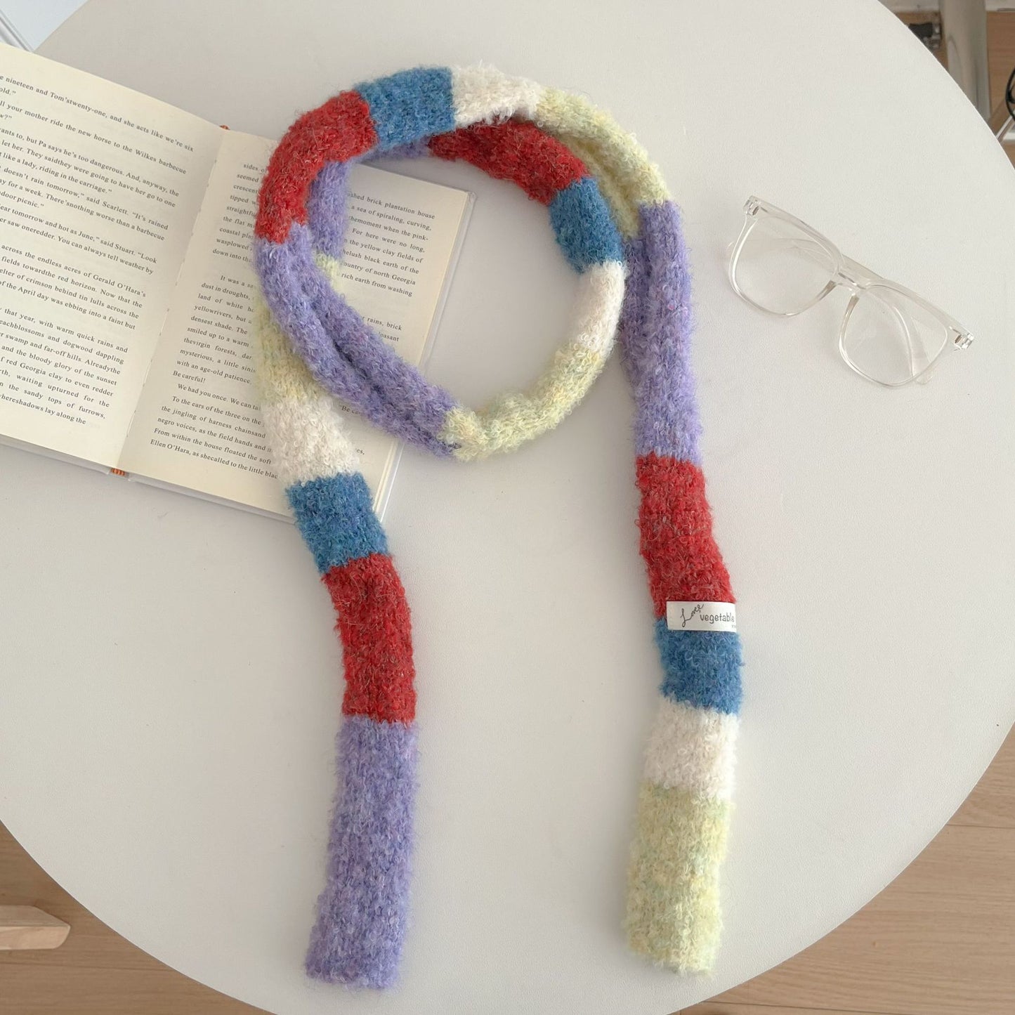 Versatile Narrow Rainbow-colored Retro Slim Long Scarf With A Chic Knitted Design