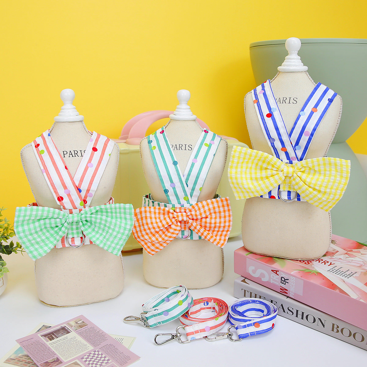 Pet Clothing Vertical Bar Bow Chest Back