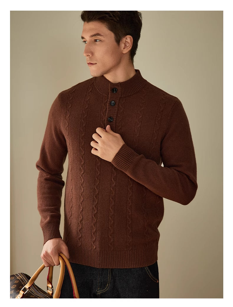 Herre Halvhøj Krave Knap Striktrøje 24 Efterår Og Vinter Ny Tyk Sweater