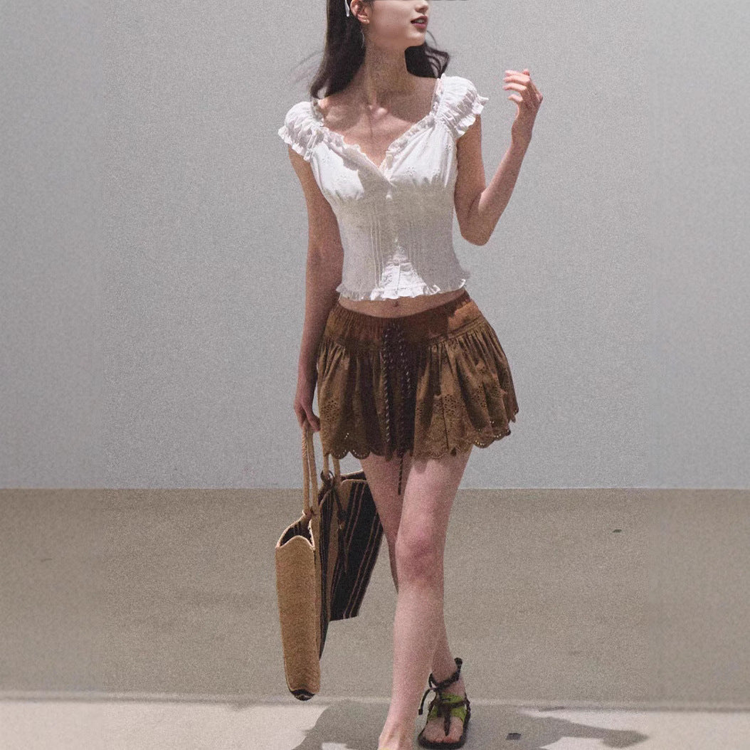 Bohemian Hollow Holiday Trend All-match Slimming Skirt