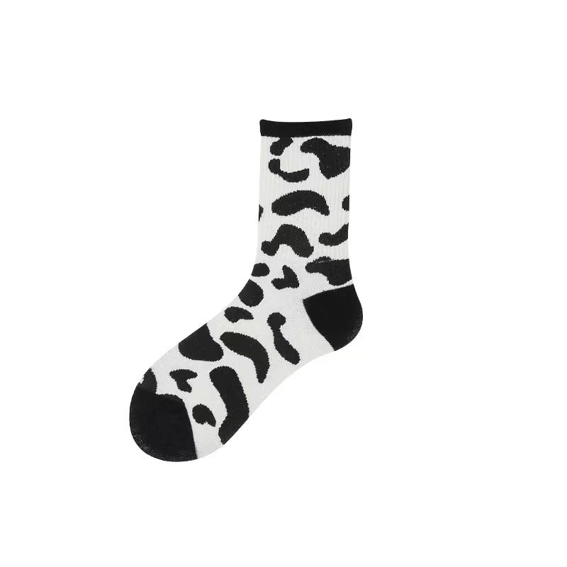Spotted Cow Cute Socks Female Black And White Spotted Animal