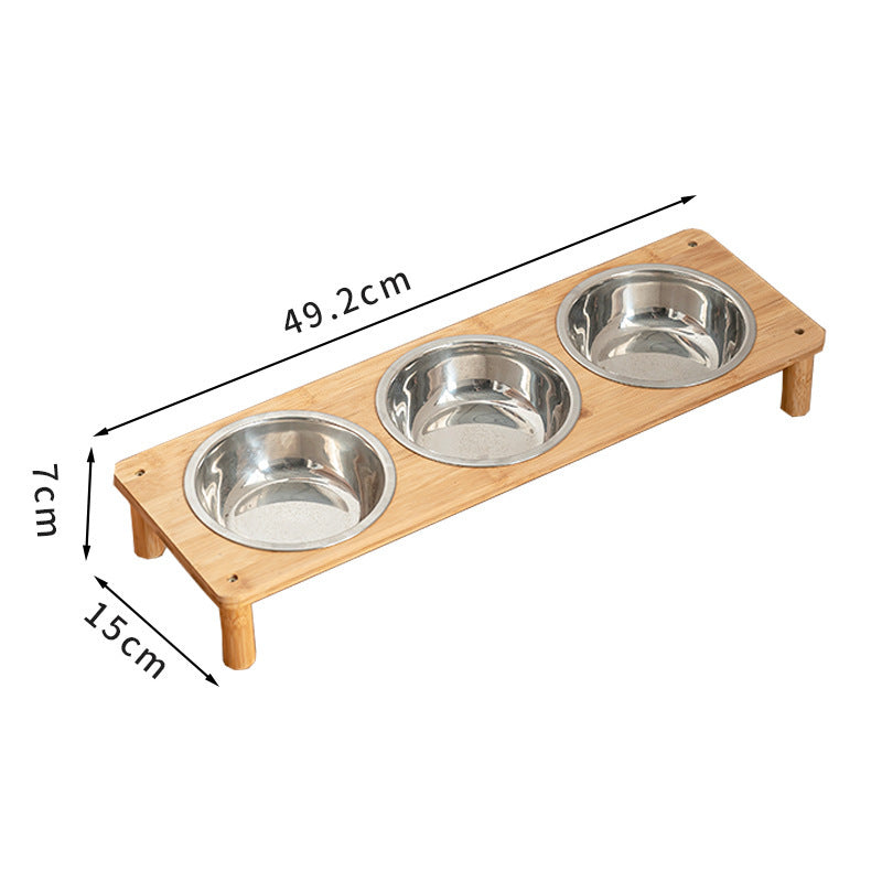 Pet Bowl Dog Food Pot Anti-tumble Large Stainless Steel Bamboo Frame Combination