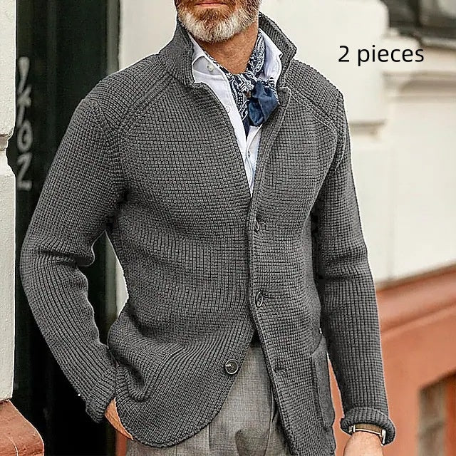 Fashion Men's Casual Long-sleeved Knitted Cardigan Stand Collar Sweater