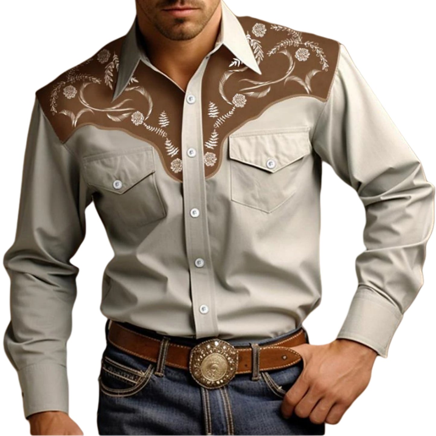 Mens Stylish Western-style Long-sleeve Shirt Top