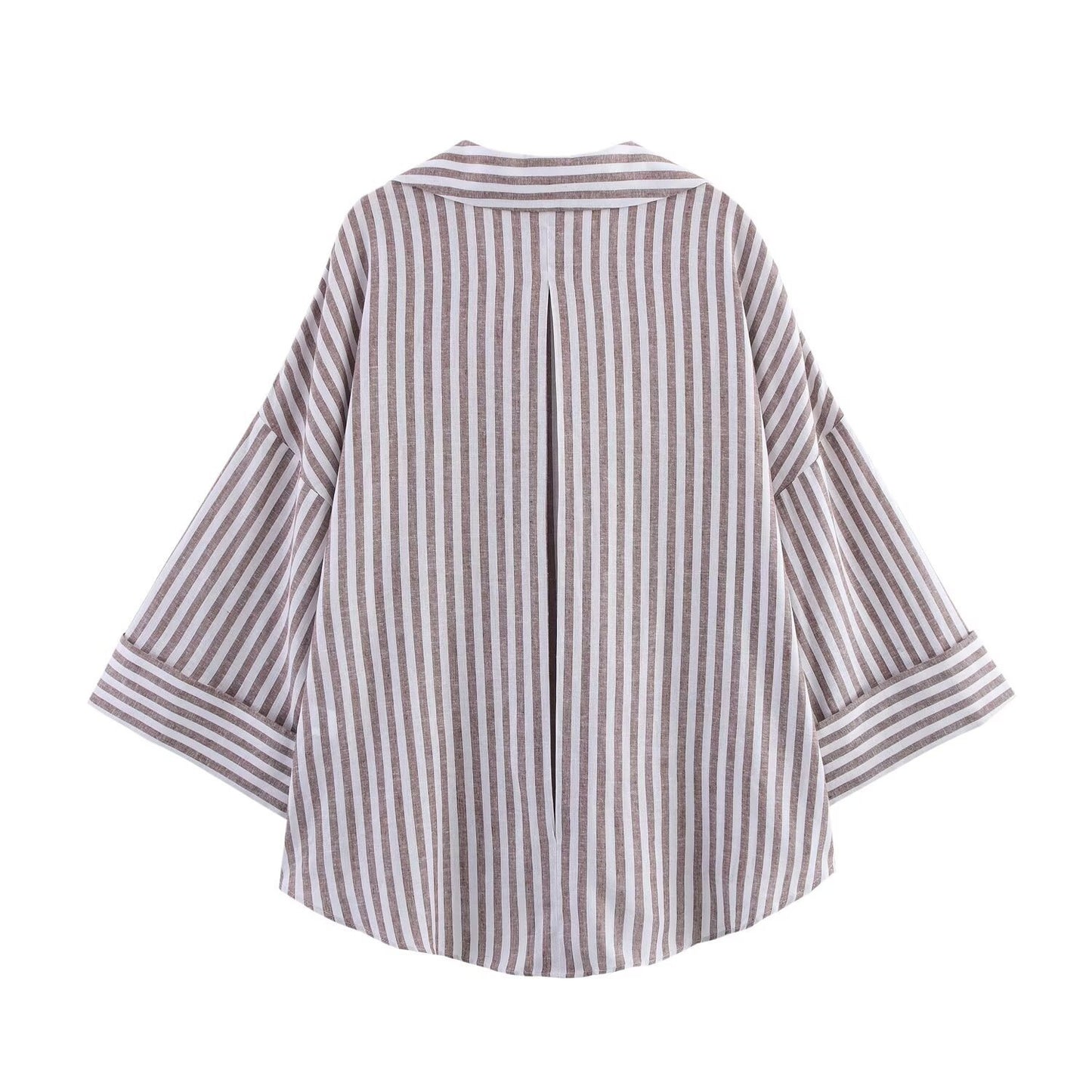 Women's Casual Striped Loose Lapel Long Sleeve Shirt