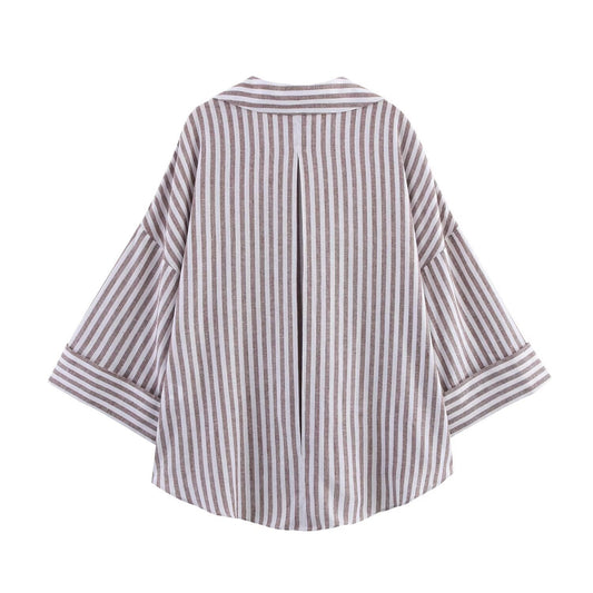 Women's Casual Striped Loose Lapel Long Sleeve Shirt