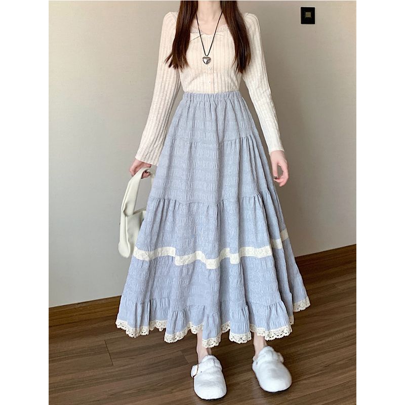 Design Sense Stitching Skirt Women's Springsummer Gentle Drape