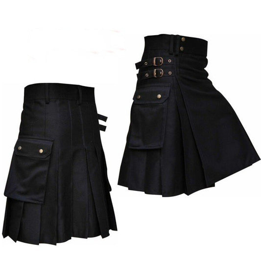 Festival Men's Solid Color Pocket Pleated Skirt