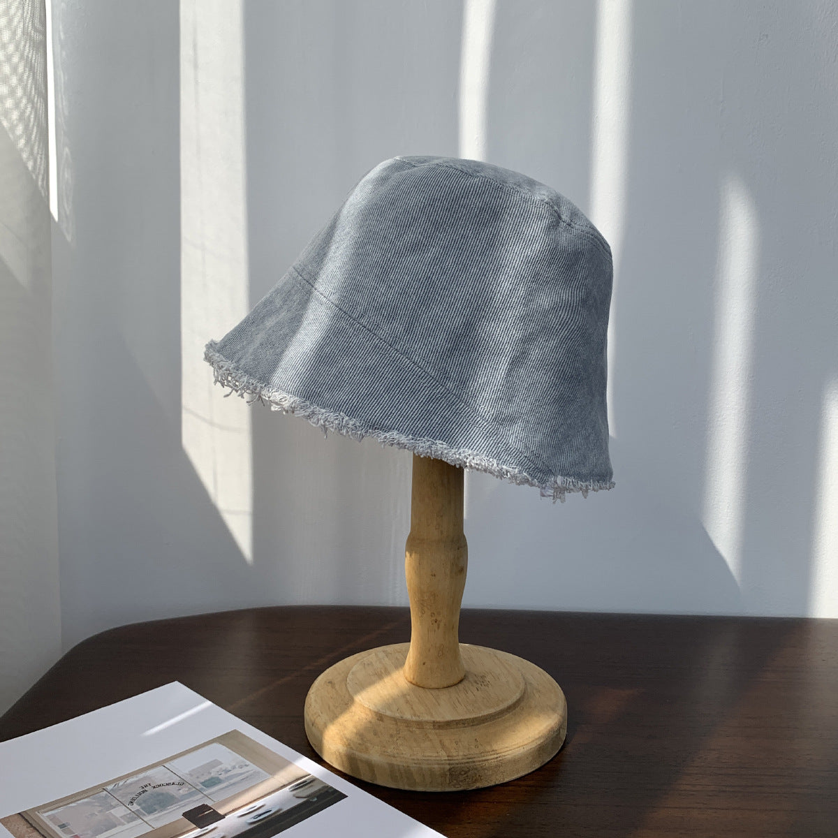 Washed Frayed Hem Denim All-matching Fisherman Hat