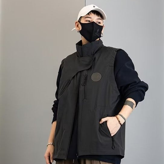 Multi Zip Pocket Standing Collar Vest For Men And Women