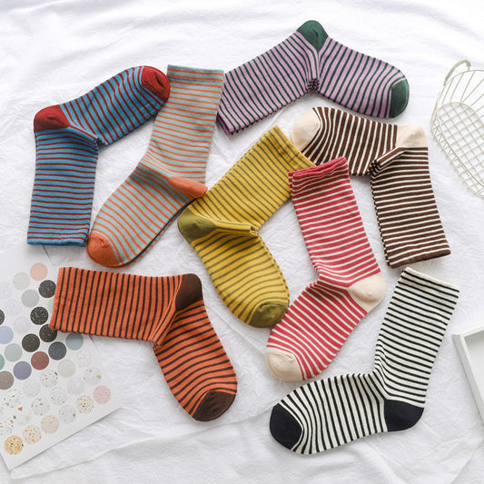 New Japanese Striped Fashion Ladies Mid Tube Socks