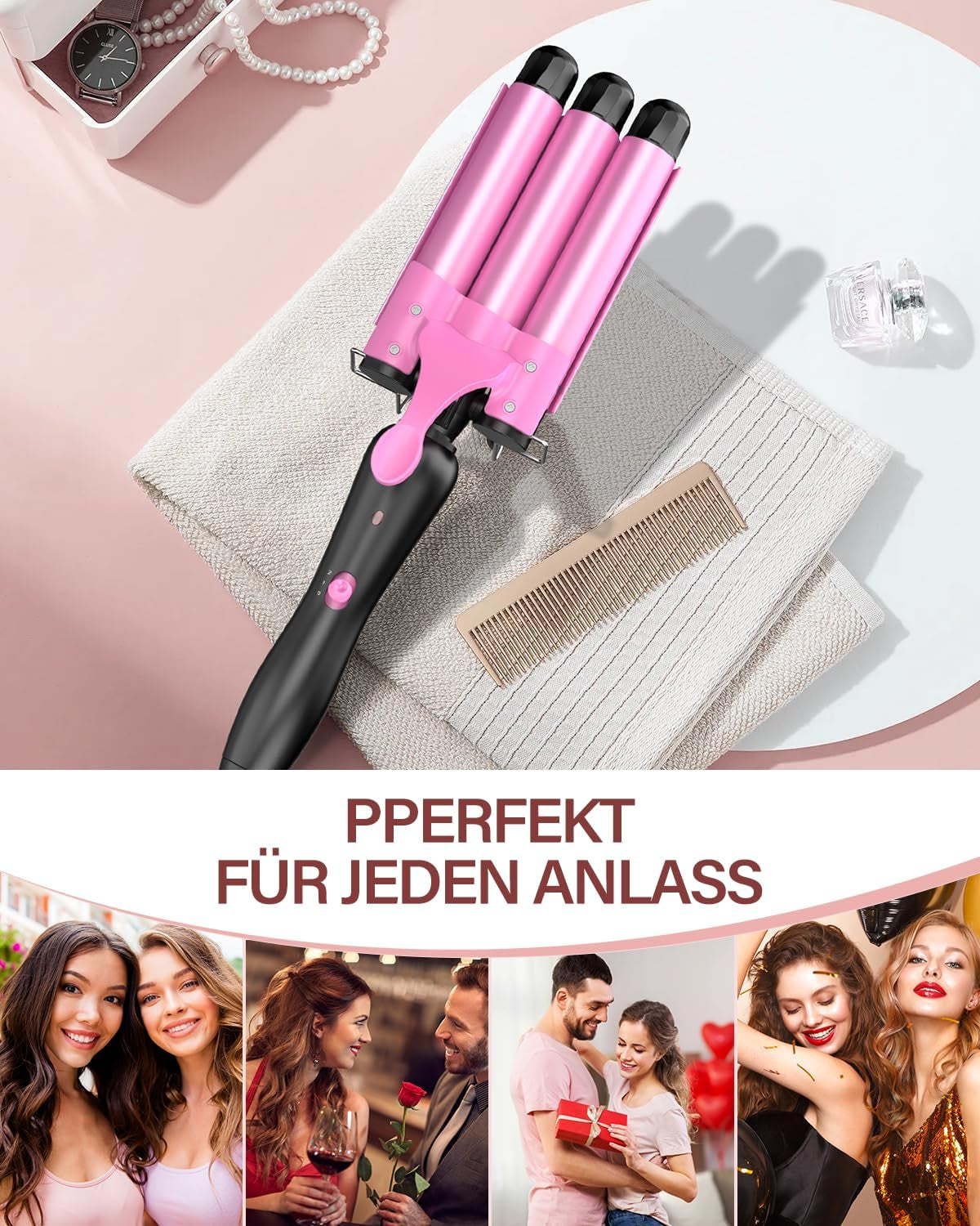 Rizador Profesional Con Cono Rizador, Plancha De Pelo Ondulada De Cerámica De 25 Mm Para Rizos Perfectos Y Cabello Ondulado, Estilo Versátil Y Duradero, Rosa