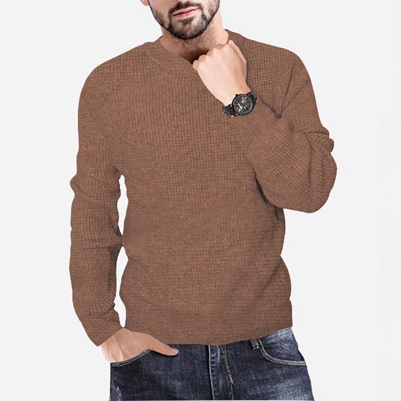 New Men's Knitting Round Neck Pullover Waffle Solid Casual