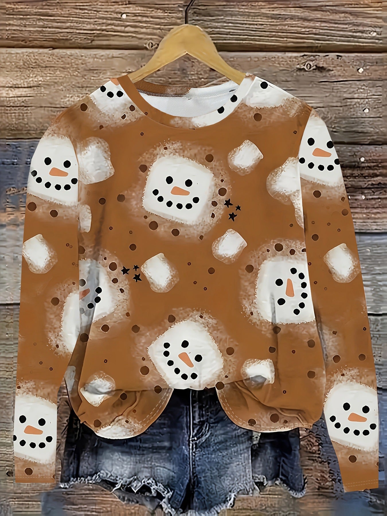 Halsudskæring, juleprint, sweatshirt til damer