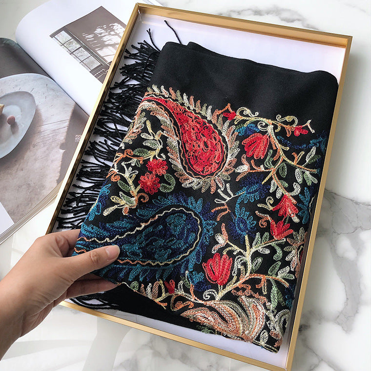 Fashion Embroidered Shawl Warm Thick Women