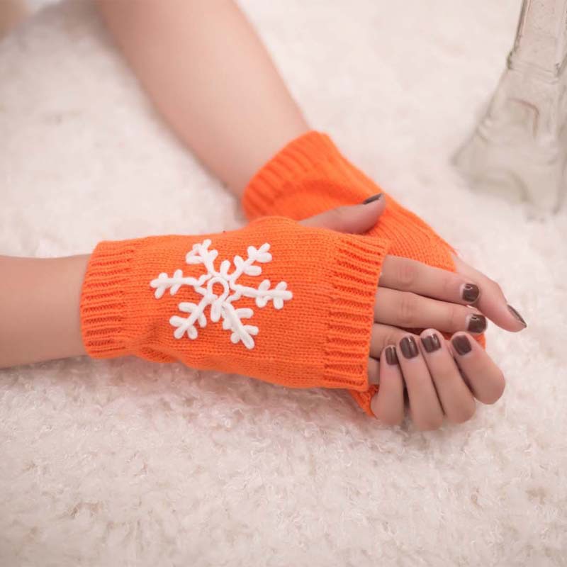 Christmas New Knitted Half Finger Embroidered Warm Gloves