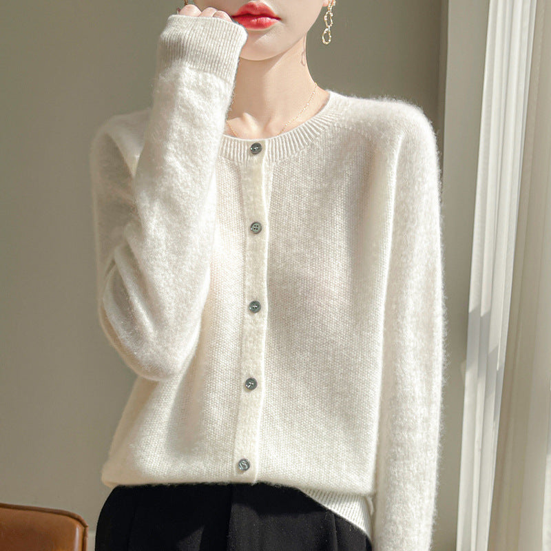 Round Neck Sweater Women's Simple All-match Cashmere Knitted Cardigan