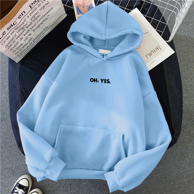 Women's Simple And Loose Oh Yes Printed Hooded Sweatshirt