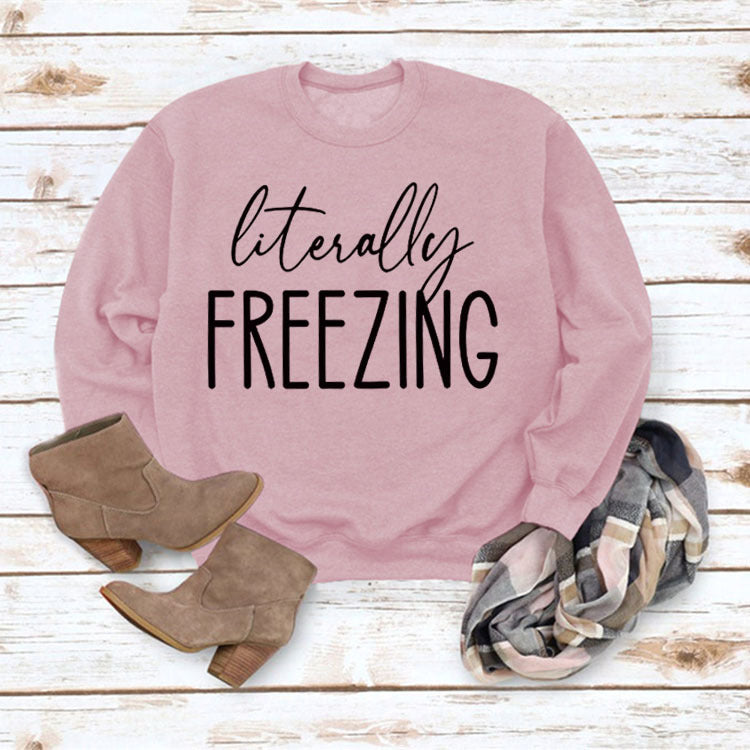 Printed Loose Pullover Simple Round Neck Long Sleeve Top Sweater