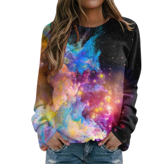 Stjernehimmel 3D digitalprint rundhalset sweatshirt til kvinder